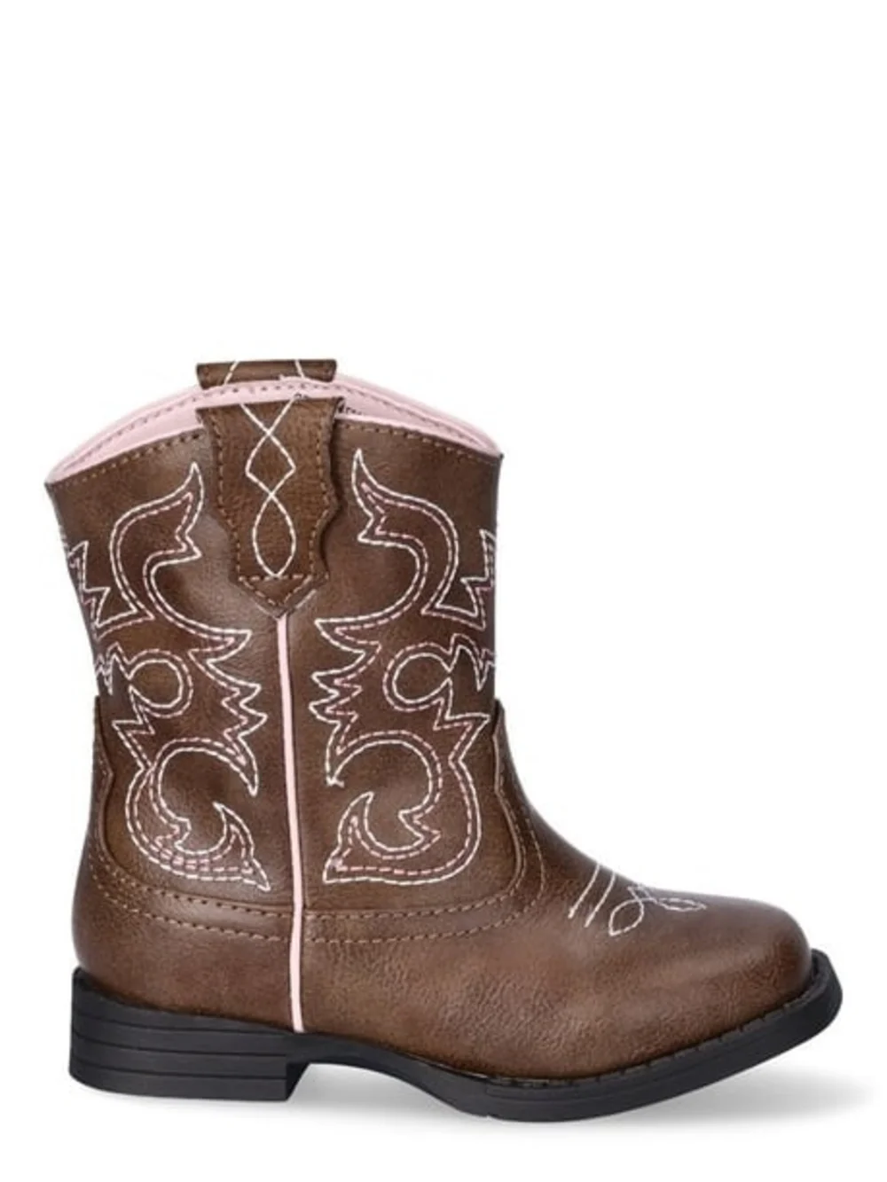 Little Girls Brown Western Cowgirl Boots with Pink/White Stitching - Size 12 - Picture 4 of 11